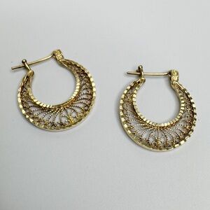 DANECRAFT Filigree Hoop Earrings 24KT Gold Vermeil 925 Sterling Silver Vintage